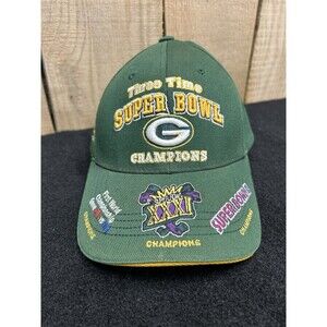 Vintage Green Bay Packers Three Time Super Bowl Champions Reebok Hat Cap NFL